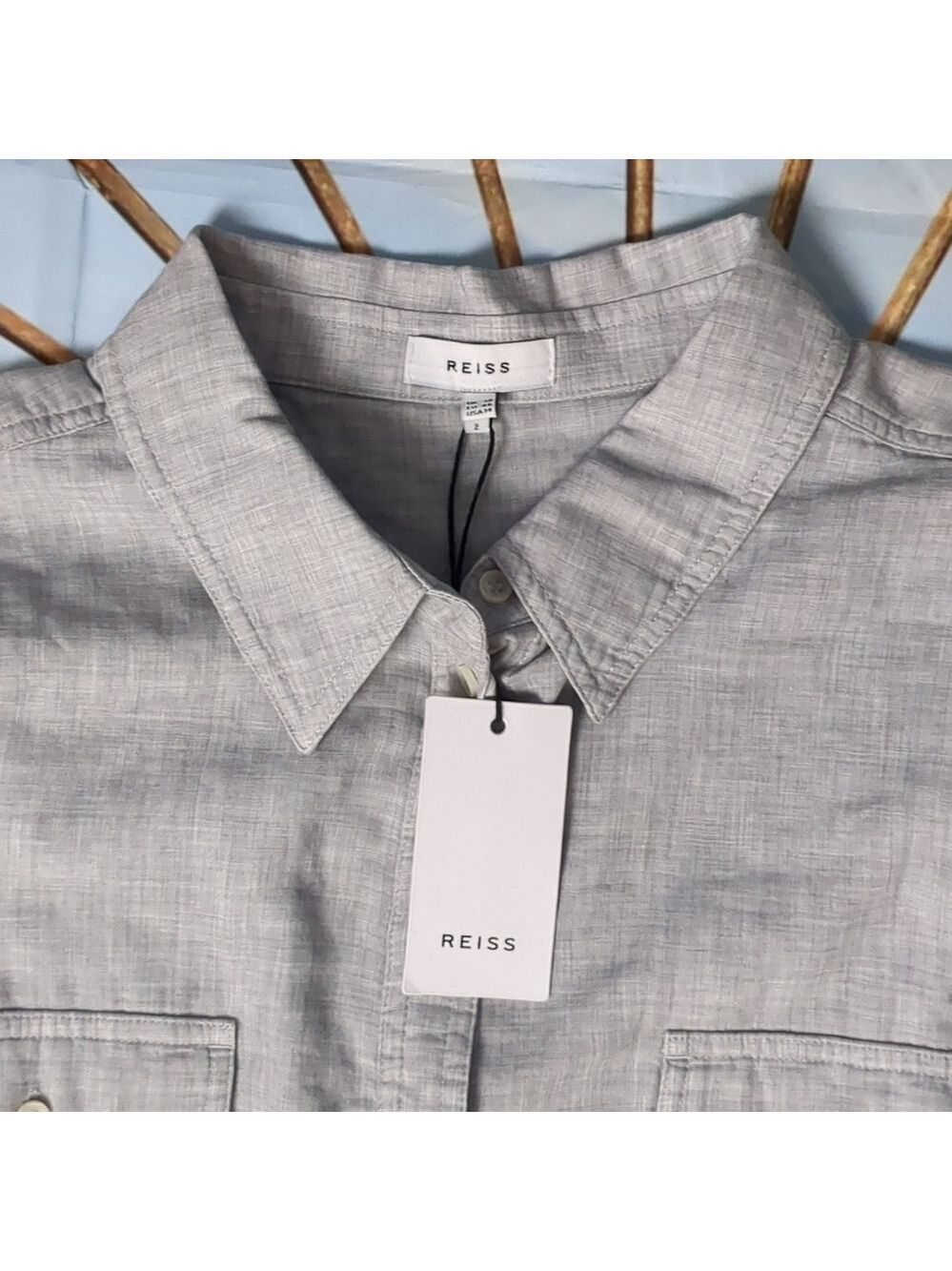 REISS grey Mimi casual button down long sleeve shirt size 14 - Picture 3 of 10